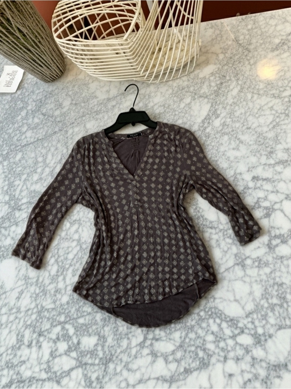 Max Jeans Boho Geometric Print Tunic Top Small Purple Gray Hi-Low